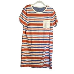 LL Bean Signature Cotton Stripe Patriotic Shirt Dress Small